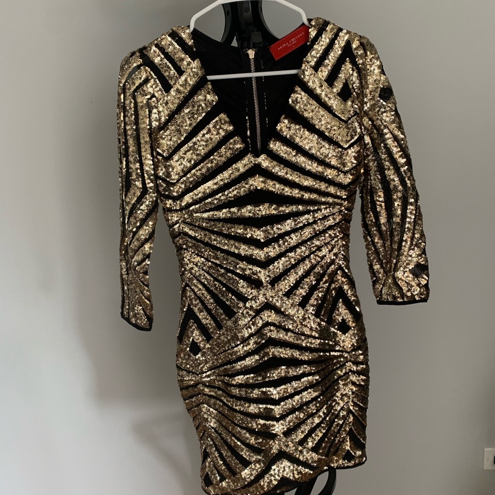 Akira Black and Gold Sequin Dress 3/4 Sleeves